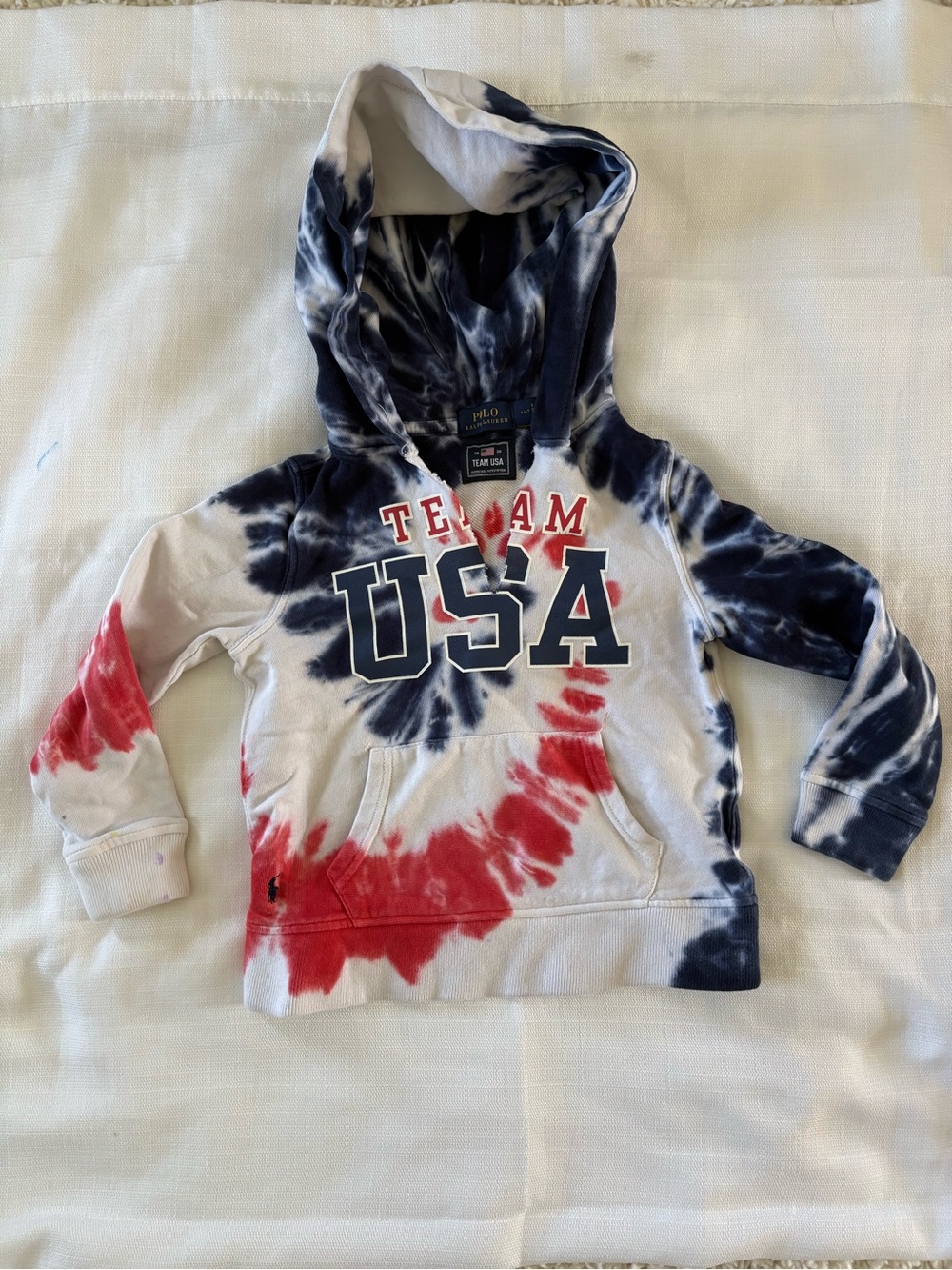 Ralph Lauren Kids Tie-Dye 'Team USA' Hoodie in Red, White & Navy 4T